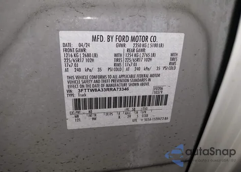 2024 Ford Maverick Xl z USA, uszkodzony, nr VIN 3FTTW8A33RRA73346